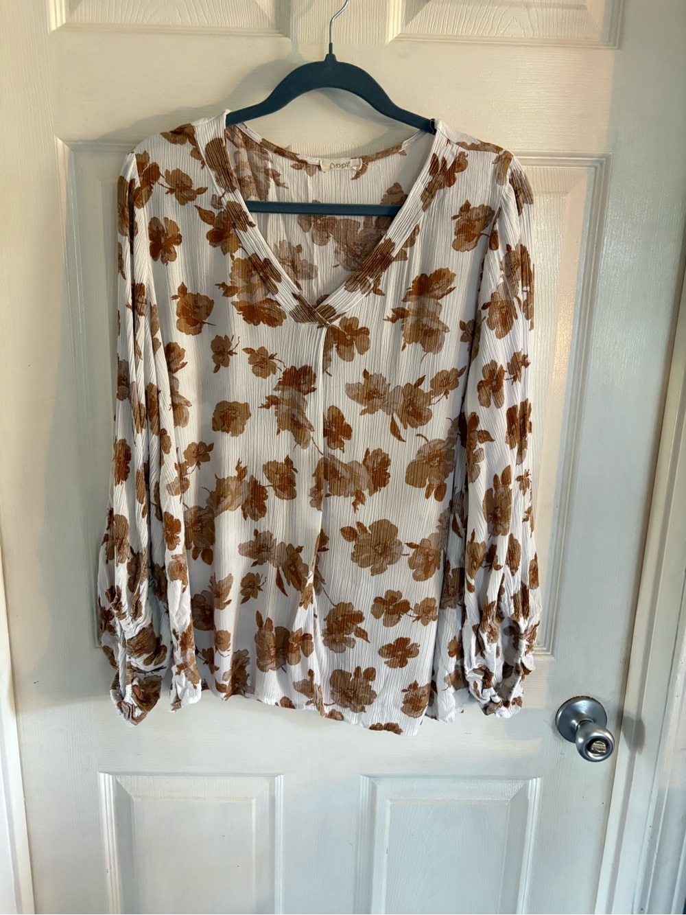ODDY Floral Crinkle Blouse L cream Brown Cottagecore Prairie Earthy Whimsy boho